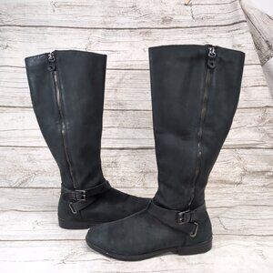 Ecco Dark Grey Knee High Zip Up Buckle Boots Women Size 38